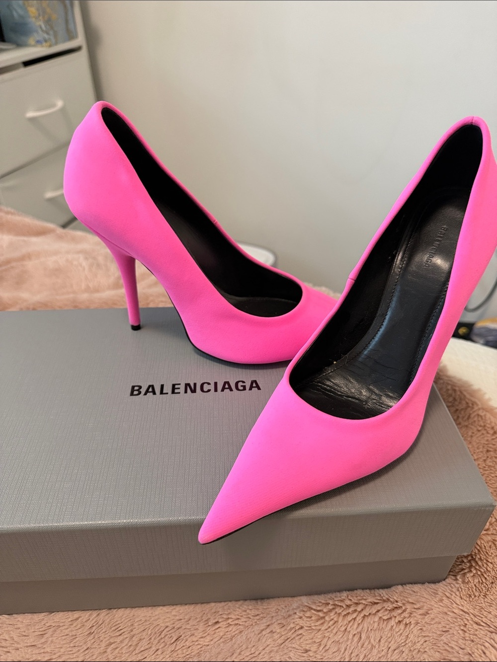 Balenciaga Neon Pink Pointed Toe Stiletto Pumps
